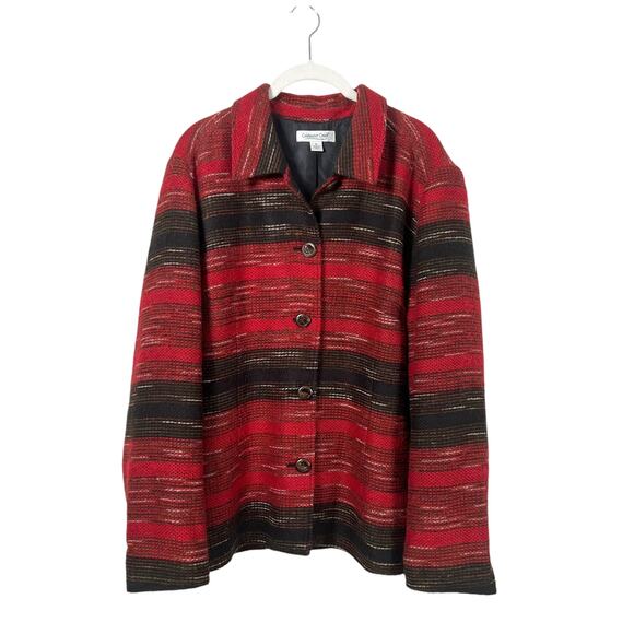 Coldwater Creek Serape Tweed Jacket Red Black Women's XL - Picture 1 of 8